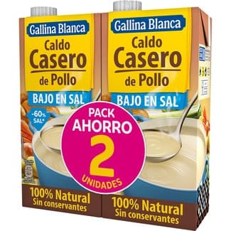 Caldo de pollo casero100% natural bajo en sal sin gluten pack 2 envase 1 l - Gallina Blanca