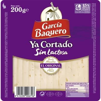 Queso tierno mezcla madurado elaborado con leche pasteurizada sin lactosa ya cortado cuña 200 g - Garcia Baquero