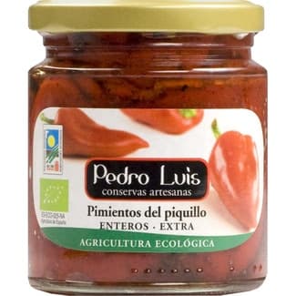 Pimiento ecológico del piquillo DOP de Lodosa entero extra frasco 205 g neto escurrido - Pedro Luis