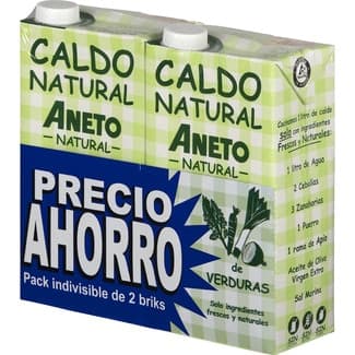 Caldo de verduras 100% natural sin gluten y sin lactosa pack 2 envase 1 l - Aneto