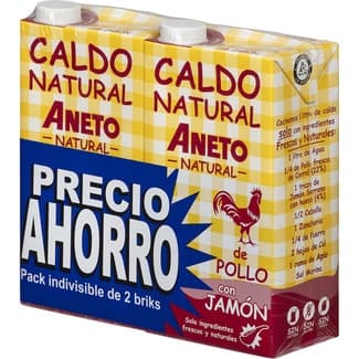 Caldo de pollo con jamón 100% natural sin gluten y sin lactosa pack 2 envase 1 l - Aneto