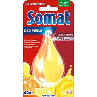 Ambientador lavavajillas Deo Perls perfume limón y naranja para 60 lavados envase 1 unidad - Somat