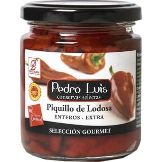 Pimientos del piquillo DOP de Lodosa enteros extra frasco 205 g neto escurrido - Pedro Luis