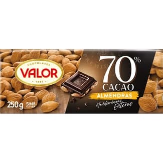 Chocolate negro 70% con almendras mediterráneas enteras sin gluten tableta 250 g - Valor