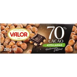 Chocolate negro 70% con avellanas mediterráneas enteras y sin gluten tableta 250 g - Valor