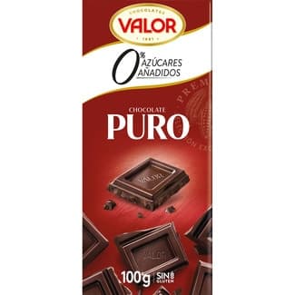 Chocolate puro 0% azúcares añadidos y sin gluten tableta 100 g - Valor