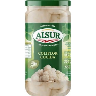 Coliflor cocida frasco 360 g neto escurrido - Alsur