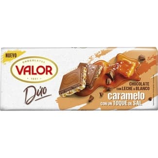 Dúo chocolate con leche relleno de chocolate blanco al caramelo con un toque de sal tableta 170 g - Valor