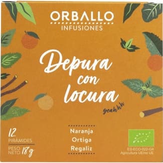 Depura con Locura infusión ecológica con naranja, ortiga y regaliz estuche 12 pirámides - Orballo