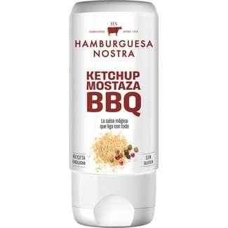 Salsa HN ketchup, mostaza y barbacoa sin gluten envase 180 ml - Hamburguesa Nostra
