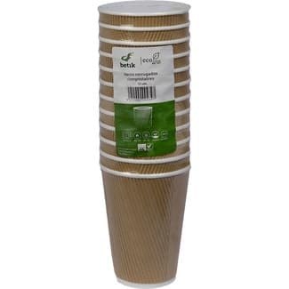 Vasos corrugados compostables 360 ml paquete 12 unidades - Betik