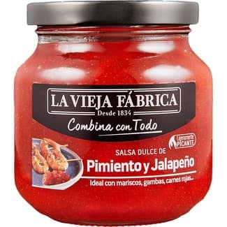 Salsa dulce de pimiento y jalapeño ligeramente picante frasco 280 g neto escurrido - La Vieja Fabrica