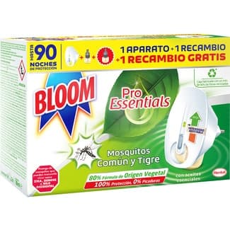 Pro Essentials insecticida volador eléctrico mosquitos común y tigre aparato + 1 recambio 18 ml + 1 recambio 18 ml gratis - Bloom