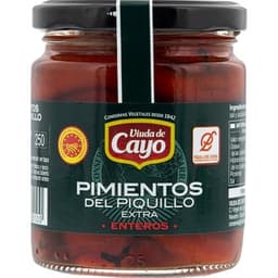 Pimientos del piquillo DOP de Lodosa enteros frasco 205 g neto escurrido - Viuda De Cayo