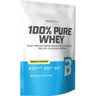 Pure Whey 100% bebida proteíca en polvo con sabor a plátano sin gluten envase 454 g sin azúcares añadidos - Biotech Usa