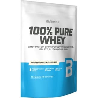 Pure Whey 100% bebida proteíca en polvo con sabor a vainilla bourbon sin gluten bolsa 454 g sin aceite de palma - Biotech Usa