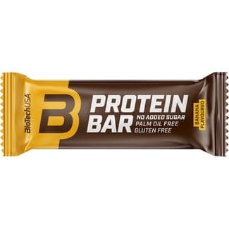 Barrita de proteínas sabor banana sin gluten, sin aceite de palma y sin azúcar añadidos envase 70 g - Biotech Usa