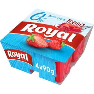 Gelatina sabor fresa  0% azúcares añadidos pack 4 unidades 90 g sin gluten - Royal