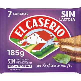 Queso fundido en lonchas 7 unidades sin lactosa envase 185 g - El Caserio
