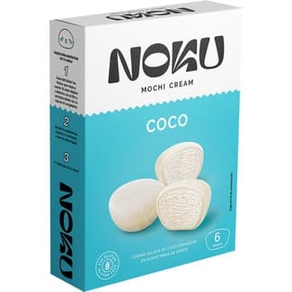 Mochi de crema helada de coco envuelta en suave masa de arroz sin gluten estuche 6 unidades - Noku