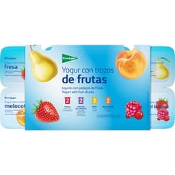 Yogur con trozos de frutas 2 fresa + 2 frutos del bosque + 2 pera + 2 melocotón pack 8 unidades 125 g - El Corte Ingles