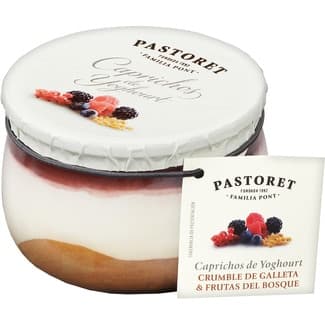 Caprichos yogur natural azucarado con  crumble de galleta y frutas del bosque sin gluten envase 150 g - Pastoret