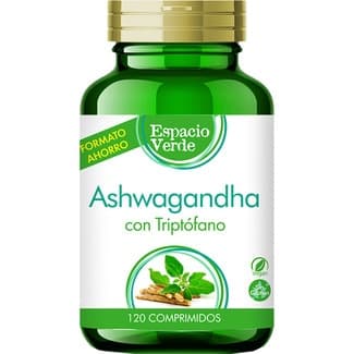Ashwagandha con triptófano sin gluten favorece la relajación y combate el estrés bote 120 comprimidos - Espacio Verde