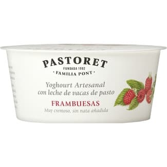 Yogur con frambruesas azucarado artesano cremoso con leche de vacas de pasto sin gluten envase 125 g - Pastoret