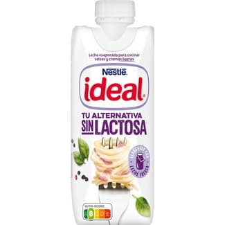 Leche evaporada parcialmente desnatada sin lactosa para cocinar salsas y cremas ligeras brik 525 g - Ideal