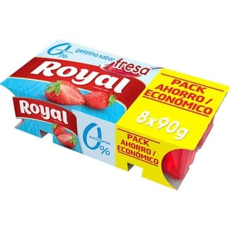 Gelatina sabor fresa 0% azúcares añadidos pack 8 unidades 90 g pack ahorro sin gluten - Royal