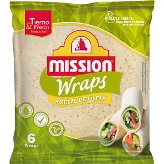 Wraps tortillas elaboradas con aceite de oliva 100% virgen extra 6 unidades paquete 370 g - Mission