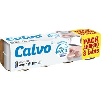 Atún en aceite de girasol vuelca fácil pack 8 lata 52 g neto escurrido - Calvo