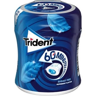 60 Minutes of freshness chicle sabor a menta peppermint sin azúcar bote 68,2 g - Trident