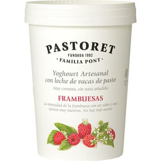 Yogur con frambuesas artesano cremoso con leche de vacas de pasto sin gluten envase 500 g - Pastoret