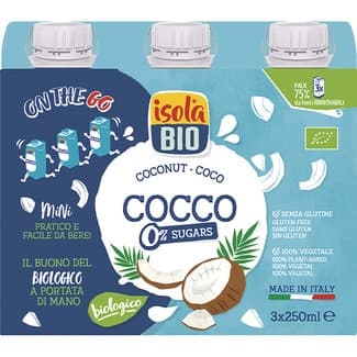 Mini bebida de coco ecológica 0% azúcares y sin gluten pack 3 briks 250 ml - Isola