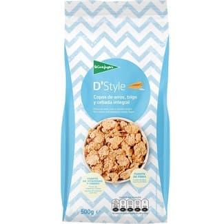 D'Style cereales de desayuno en copos tostados de arroz y trigo integral paquete 500 g - El Corte Ingles