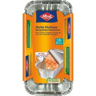 Molde de aluminio pastel con tapa 1,5 l 25x13 cm envase 3 unidades - Albal