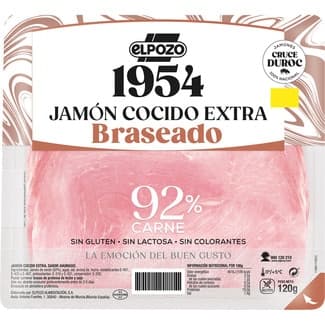 Edición 1954 jamón cocido extra braseado sabor ahumado raza Duroc en lonchas envase 120 g sin gluten sin lactosa - Elpozo