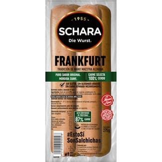 Salchichas Frankfurt cocidas y ahumadas de cerdo sin tripa natural 4 piezas envase 275 g sin gluten sin lactosa - Michael Schara