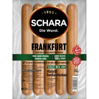 Salchichas Frankfurt cocidas y ahumadas de cerdo sin tripa natural 5 piezas envase 250 g sin gluten sin lactosa - Michael Schara