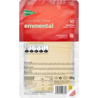 Queso emmental de vaca elaborado  con leche pasteurizada en lonchas envase 200 g - El Corte Ingles
