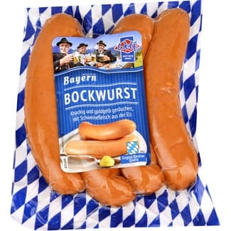 Salchichas Bockwurst cocidas y ahumadas de cerdo en tripa natural 4 piezas envase 400 g sin gluten sin lactosa - Wolf