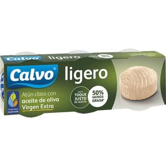 Atún claro en aceite de oliva virgen extra ligero pack 3 lata 60 g neto escurrido - Calvo