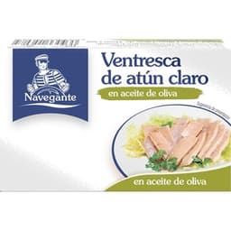 Ventresca de atún claro en aceite de oliva lata 81 g neto escurrido - Navegante