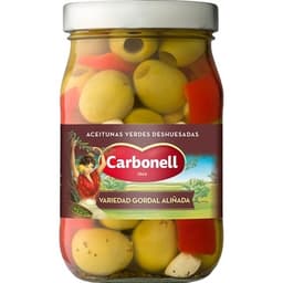 Aceitunas verdes deshuesadas variedad gordal frasco 350 g neto escurrido - Carbonell
