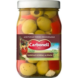 Aceitunas verdes deshuesadas variedad gordal frasco 350 g neto escurrido - Carbonell