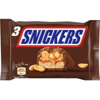 Barritas de chocolate con caramelo y cacahuetes pacK 3 unidades - Snickers