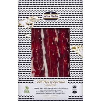 Paleta de cebo ibérica 50% raza ibérica en lonchas cortado a cuchillo envase 100 g - Julian Martin