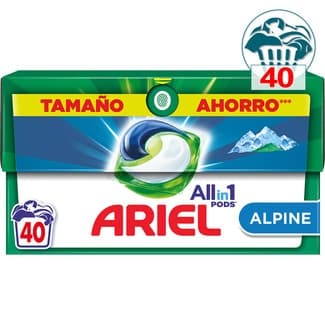 Detergente máquina líquido All in 1 Pods Alpes caja 40 cápsulas - Ariel
