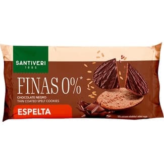 Galletas finas 0% de espelta con chocolate negro 0% azúcares añadidos envase 90 g - Santiveri